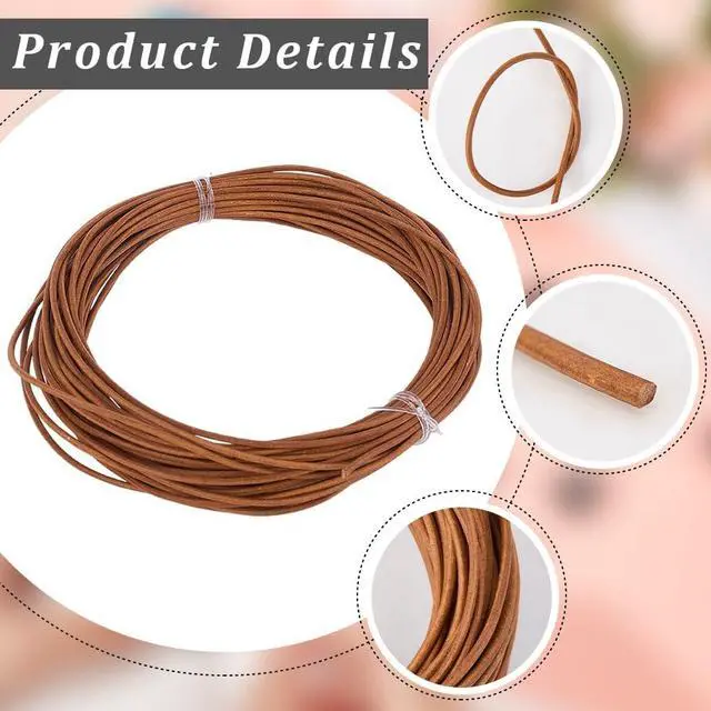 Alt view image 5 of 7 - 10.94 Yards 1MM Round Cowhide Genuine Leather Cord for Jewelry Making Light Brown Real Leather String Lace Cording Rope Braiding Strip Thread for Crafting Necklace Bracelets Wraps Beading