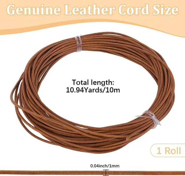 Alt view image 2 of 7 - 10.94 Yards 1MM Round Cowhide Genuine Leather Cord for Jewelry Making Light Brown Real Leather String Lace Cording Rope Braiding Strip Thread for Crafting Necklace Bracelets Wraps Beading