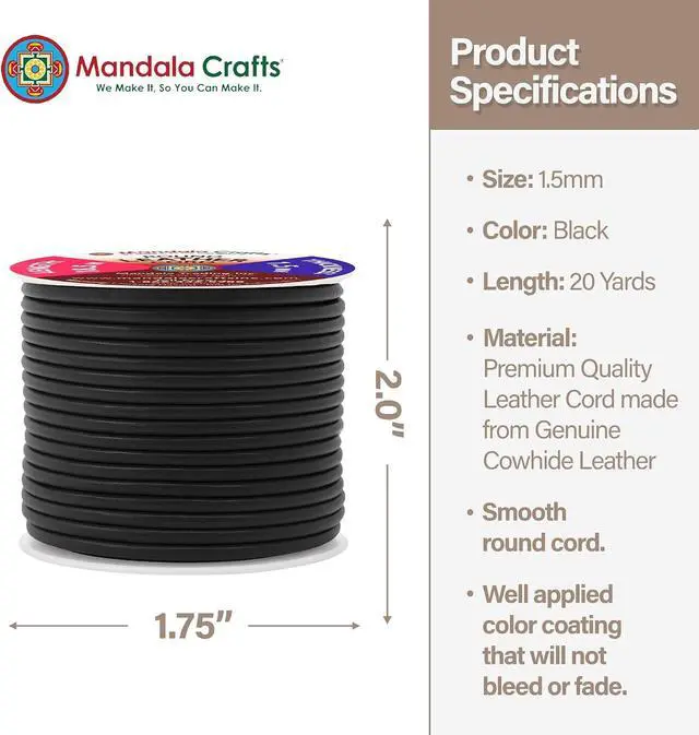 Alt view image 4 of 7 - 1.5mm Round Genuine Black Leather Cord for Jewelry Making | 20 YDs, Durable, Real Cowhide String, Rope for Bracelets, Necklaces, Beading, Braiding, Kumihimo, Lanyards, DIY Crafts
