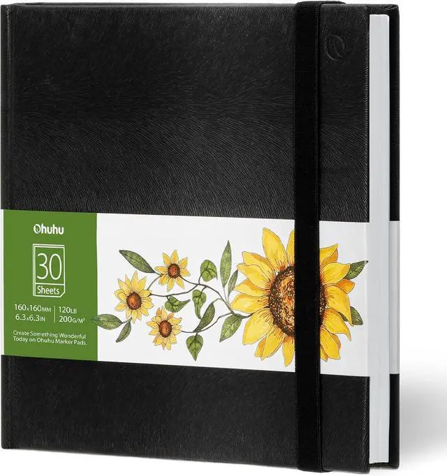 Main image of 6.3"x6.3" Marker Paper Pad Art Sketchbook for Drawing and Sketching | Mini Sketch Book - 120 LB/200 GSM Smooth Drawing Paper - 30 Sheets/60 Pages - PU Hardcover Sketch Pad for Alcohol Markers