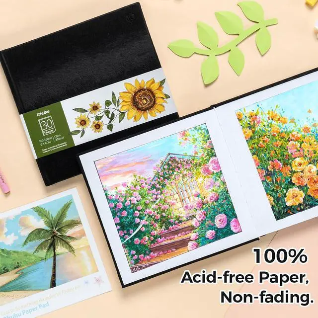 Alt view image 7 of 7 - 6.3"x6.3" Marker Paper Pad Art Sketchbook for Drawing and Sketching | Mini Sketch Book - 120 LB/200 GSM Smooth Drawing Paper - 30 Sheets/60 Pages - PU Hardcover Sketch Pad for Alcohol Markers