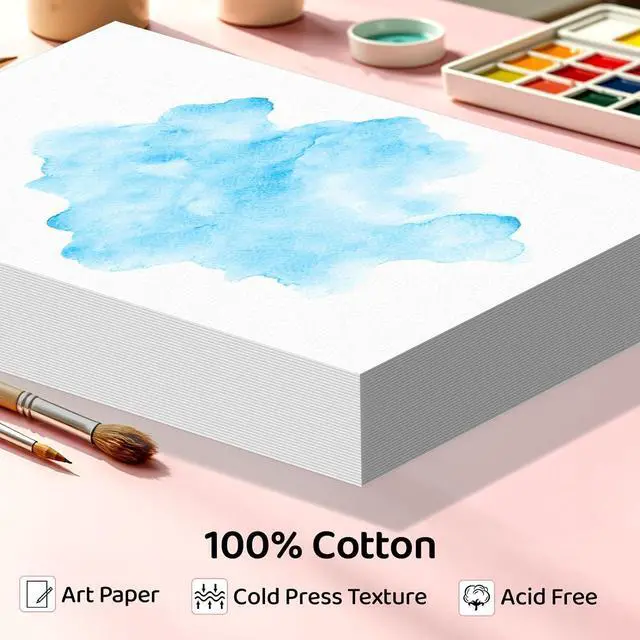 Alt view image 3 of 7 - 84 Sheets Watercolor Paper 5x7, 110lb/230gsm Cold Press Watercolor Paper | Cotton Water Color Paper Bulk, White Drawing Paper for Sketching, Acrylic, Gouache, Watercolor Supplies for kids Adults