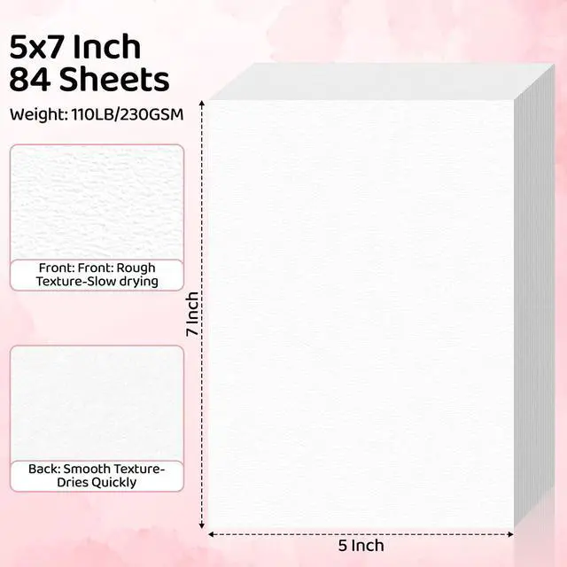 Alt view image 2 of 7 - 84 Sheets Watercolor Paper 5x7, 110lb/230gsm Cold Press Watercolor Paper | Cotton Water Color Paper Bulk, White Drawing Paper for Sketching, Acrylic, Gouache, Watercolor Supplies for kids Adults