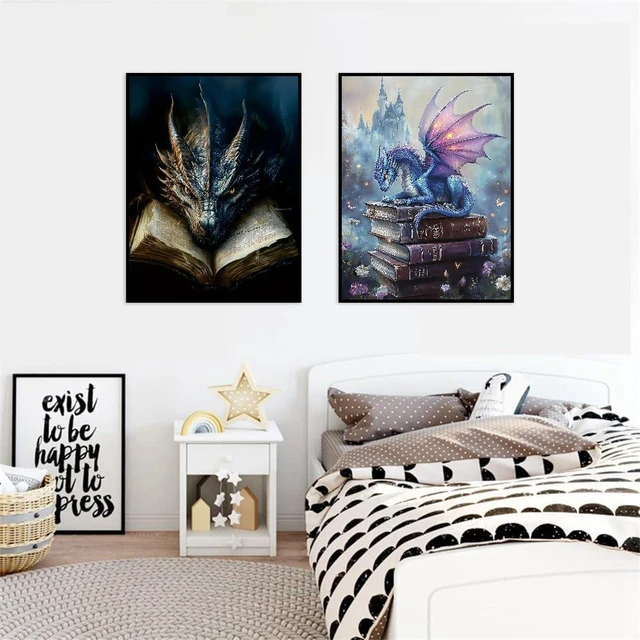 Alt view image 2 of 7 - 2 Pack Dragon Paint by Numbers Kit for Adults Beginner with Framed,Flower Easy Adult Paint by Number Kits on Canvas DIY Painting for Beginners Art by Numbers for Home Wall Decor 10x12 Inch