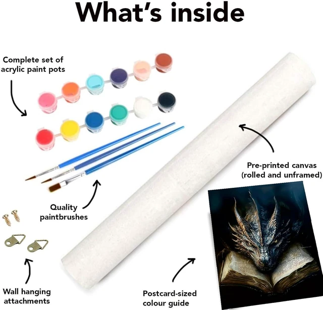 Alt view image 6 of 7 - 2 Pack Dragon Paint by Numbers Kit for Adults Beginner with Framed,Flower Easy Adult Paint by Number Kits on Canvas DIY Painting for Beginners Art by Numbers for Home Wall Decor 10x12 Inch