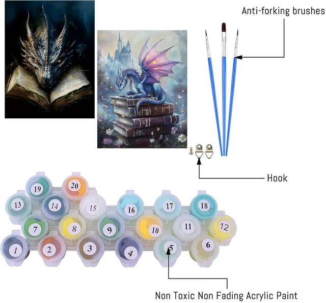 Alt view image 5 of 7 - 2 Pack Dragon Paint by Numbers Kit for Adults Beginner with Framed,Flower Easy Adult Paint by Number Kits on Canvas DIY Painting for Beginners Art by Numbers for Home Wall Decor 10x12 Inch