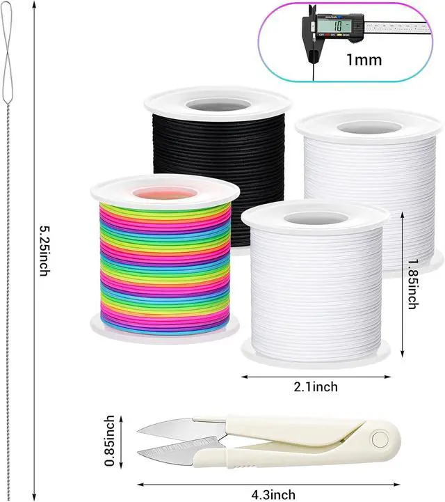 Alt view image 2 of 7 - Stretchy Bracelet String Kit with Scissors & Beading Needle, 4 Rolls Elastic String for DIY Crafts, 1mm Stretchy Cord for Jewelry Making Sewing Necklace Beading, 660FT, (Black, White, Rainbow)