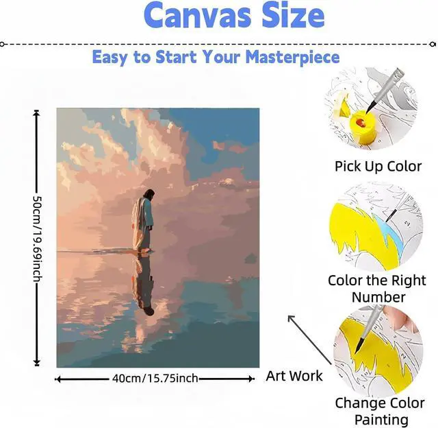 Alt view image 2 of 7 - Paint by Numbers Kit for Adults, Jesus in the Sea Canvas Adult Paint by Number Kits, Acrylic Paint by Number Canvas for Adult Beginners, Home Wall Art Decor, 16X20 inch