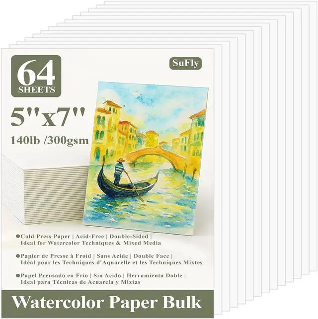 Main image of Water Color Paper 5"x 7", 140lb Cold Press Watercolor Paper_64 Sheets | Watercolor Paper Pad Bulk, Thick White Drawing Paper, Water Color Paint Paper Pad for Kids & Artists for Watercolor, Acrylic