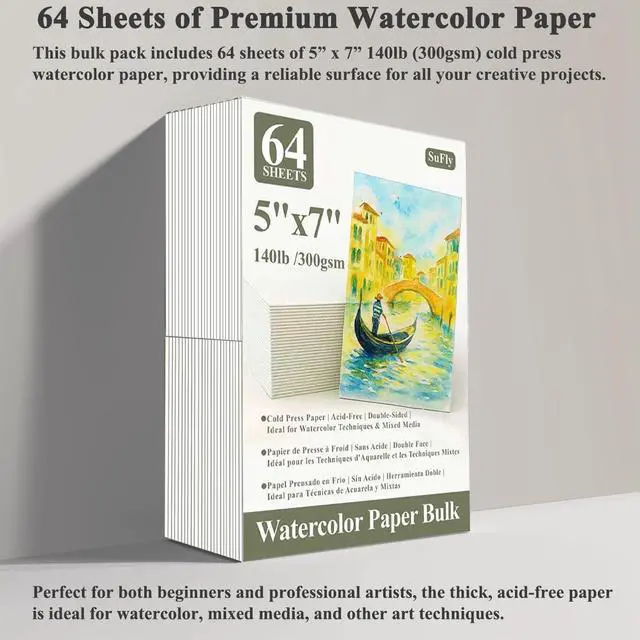 Alt view image 4 of 7 - Water Color Paper 5"x 7", 140lb Cold Press Watercolor Paper_64 Sheets | Watercolor Paper Pad Bulk, Thick White Drawing Paper, Water Color Paint Paper Pad for Kids & Artists for Watercolor, Acrylic