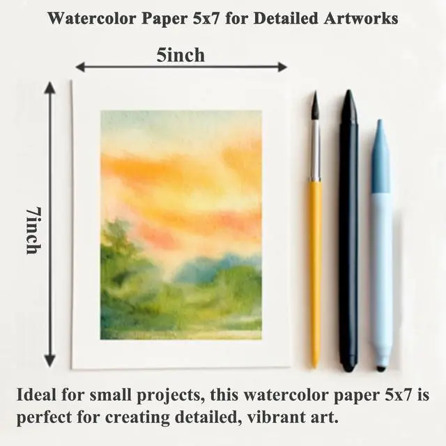 Alt view image 3 of 7 - Water Color Paper 5"x 7", 140lb Cold Press Watercolor Paper_64 Sheets | Watercolor Paper Pad Bulk, Thick White Drawing Paper, Water Color Paint Paper Pad for Kids & Artists for Watercolor, Acrylic
