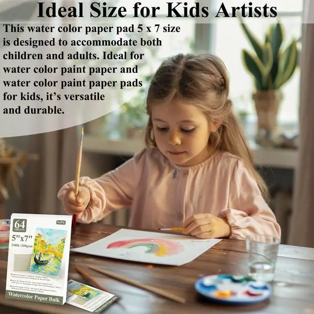 Alt view image 7 of 7 - Water Color Paper 5"x 7", 140lb Cold Press Watercolor Paper_64 Sheets | Watercolor Paper Pad Bulk, Thick White Drawing Paper, Water Color Paint Paper Pad for Kids & Artists for Watercolor, Acrylic