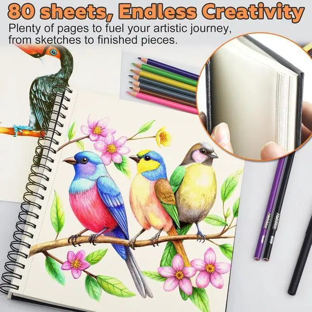 Alt view image 6 of 7 - 9" x 11" Sketch Book1 Pack 80-Sheets (68lb/100gsm)Double-Sided Hardbound Sketchbook, Spiral Bound,Acid Free Paper Painting Drawing Writing Sketching Pad for Kids Adult Teens Girls Boys
