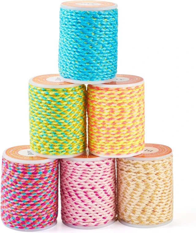 Main image of Beadthoven 6 Rolls 1.5mm Braided Cotton Cord 4-Ply Colorful Beading Thread Cord for Friendship Bracelet Jewelry Making Macrame Rope Wall Hangings Plant Hangers Kumihimo DIY Crafts