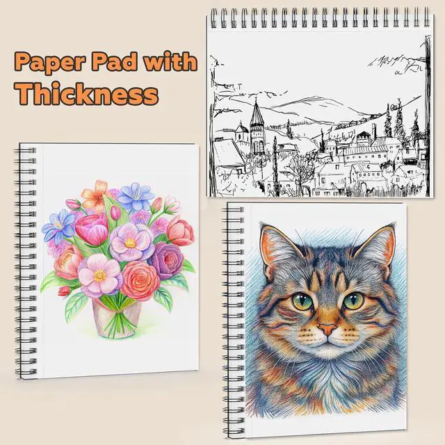 Alt view image 7 of 7 - 9" x 11" Sketch Book1 Pack 80-Sheets (68lb/100gsm)Double-Sided Hardbound Sketchbook, Spiral Bound,Acid Free Paper Painting Drawing Writing Sketching Pad for Kids Adult Teens Girls Boys