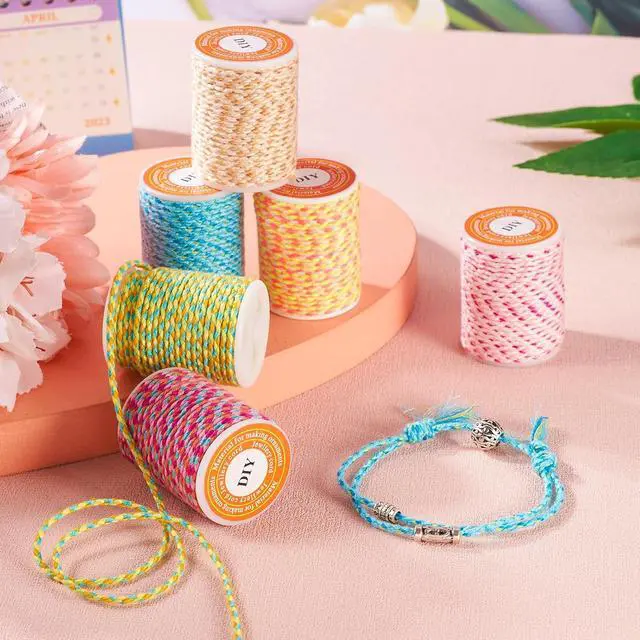 Alt view image 2 of 7 - Beadthoven 6 Rolls 1.5mm Braided Cotton Cord 4-Ply Colorful Beading Thread Cord for Friendship Bracelet Jewelry Making Macrame Rope Wall Hangings Plant Hangers Kumihimo DIY Crafts