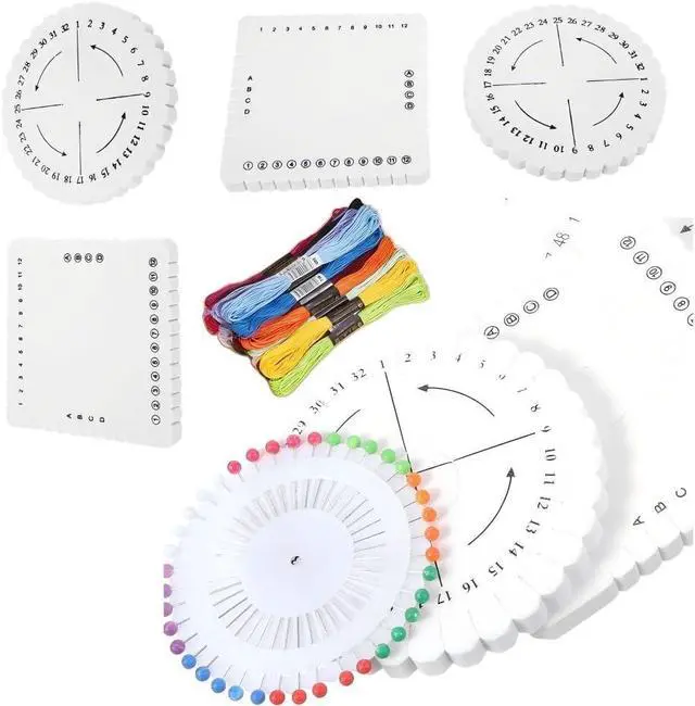 Main image of Braiding Supplies Jewelry Kit - 6PCs Cord Maker Tools Set | Round & square weaving disk, portable tool for DIY friendship bracelet making