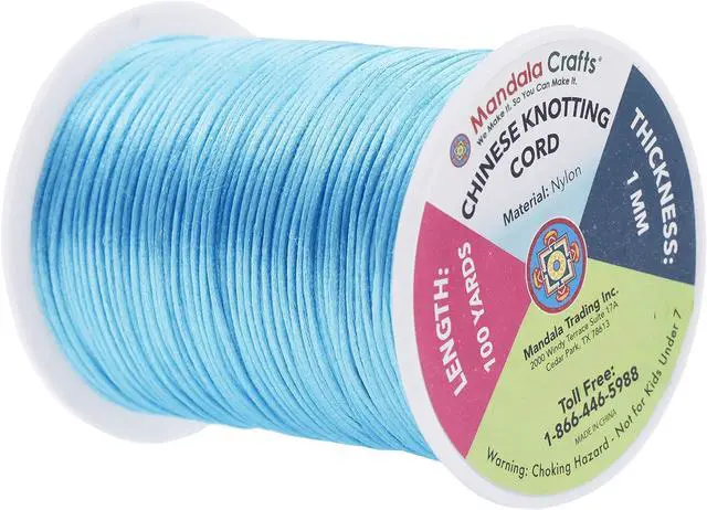 Alt view image 2 of 6 - 1mm Baby Blue Satin Cord for Macrame Chinese Knotting | 100 YDs Rat Tail Silk Nylon String for Friendship Bracelets, Necklaces, Jewelry Making, Beading, Kumihimo, Crafts, Outdoor