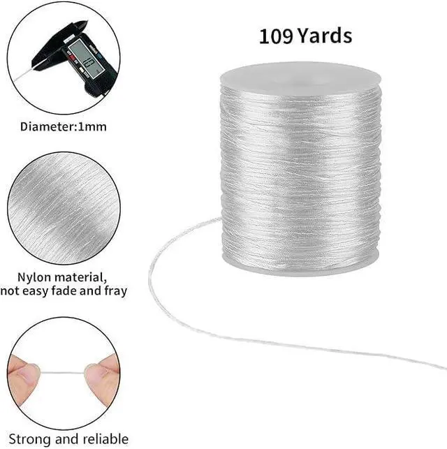 Alt view image 2 of 6 - White Nylon String Cord - 1 MM 100 Yards Braided Ornament String, Nylon Twine Thread for Bracelet Making, Necklace Jewelry Thread Clay Bead Cord for Crafts Bracelets, Macrame Beading