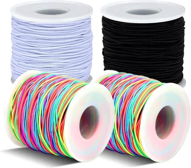 Main image of 1mm Elastic Bracelet String 4 Rolls Strong Stretch Cord 660FT | Durable Elastic Cord, Black White 2 Rainbow, Easy Knotting, Fits Most Bead Sizes, for DIY Bracelet Necklaces Making and Kandi