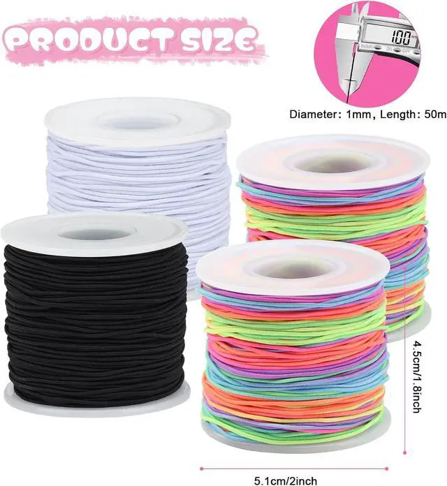 Alt view image 3 of 7 - 1mm Elastic Bracelet String 4 Rolls Strong Stretch Cord 660FT | Durable Elastic Cord, Black White 2 Rainbow, Easy Knotting, Fits Most Bead Sizes, for DIY Bracelet Necklaces Making and Kandi