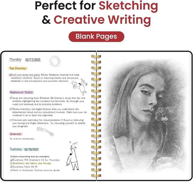 Alt view image 3 of 7 - Blank Spiral Journal Notebook for Women & Men, 140 Pages, Sketch Book, Plain Notebook for Drawing & Sketching, Journals for Creative Writing, A5(5.7" x 7.9") Black