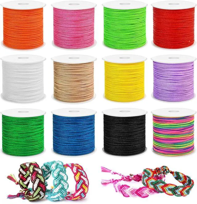 Main image of 12 Rolls Nylon Braided String, Macrame Jewelry Bracelet Craft Cord | 12 assorted vibrant color spools, durable nylon thread for DIY braided bracelets & macrame handmade crafts
