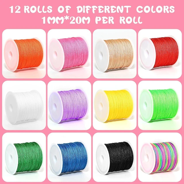Alt view image 2 of 7 - 12 Rolls Nylon Braided String, Macrame Jewelry Bracelet Craft Cord | 12 assorted vibrant color spools, durable nylon thread for DIY braided bracelets & macrame handmade crafts
