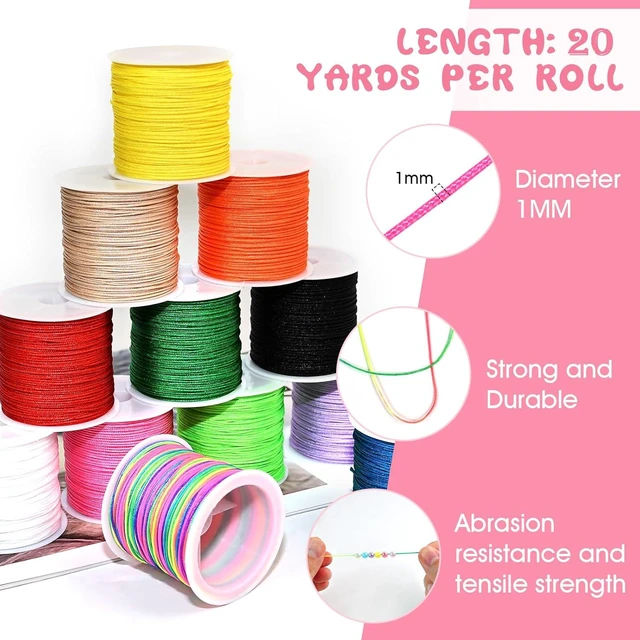 Alt view image 3 of 7 - 12 Rolls Nylon Braided String, Macrame Jewelry Bracelet Craft Cord | 12 assorted vibrant color spools, durable nylon thread for DIY braided bracelets & macrame handmade crafts