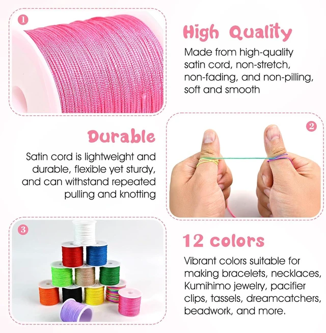 Alt view image 4 of 7 - 12 Rolls Nylon Braided String, Macrame Jewelry Bracelet Craft Cord | 12 assorted vibrant color spools, durable nylon thread for DIY braided bracelets & macrame handmade crafts