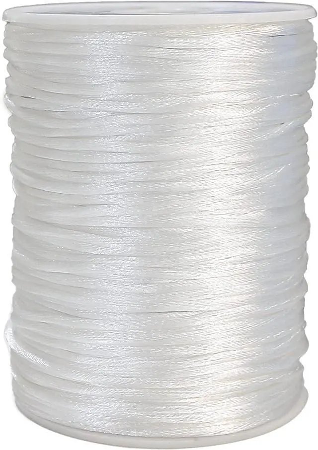 Main image of Satin Rattail Nylon Cord, 300 Feet 2mm White Beading Satin String for Chinese Knotting, Arts and Crafts, Macrame Bracelets, Necklaces, Jewelry Making (White)