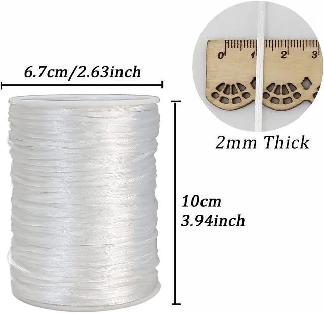 Alt view image 4 of 7 - Satin Rattail Nylon Cord, 300 Feet 2mm White Beading Satin String for Chinese Knotting, Arts and Crafts, Macrame Bracelets, Necklaces, Jewelry Making (White)