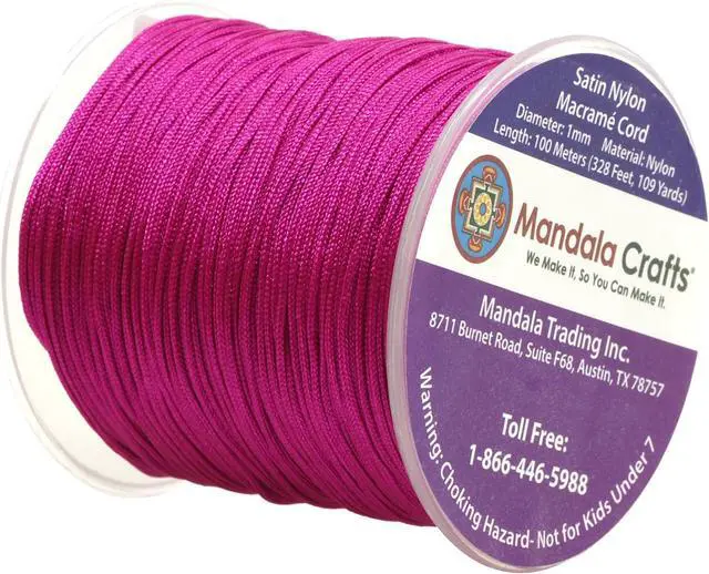 Alt view image 2 of 7 - 1mm Hot Pink Rattail Nylon Satin Cord for Jewelry Making | 109 YDs, Heat Resistant Strings, for Friendship Bracelets, Chinese Knotting, Kumihimo, Beading, Macrame, Dream Catchers