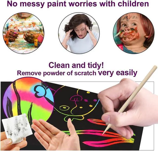 Alt view image 5 of 7 - 100 Pcs Rainbow Scratch Paper Art for Kids Arts and Crafts Kit | Rainbow Scratch Paper Set Supplies School Activities Coloring Sheets Travel Toys for Party Games Christmas Birthday Gifts