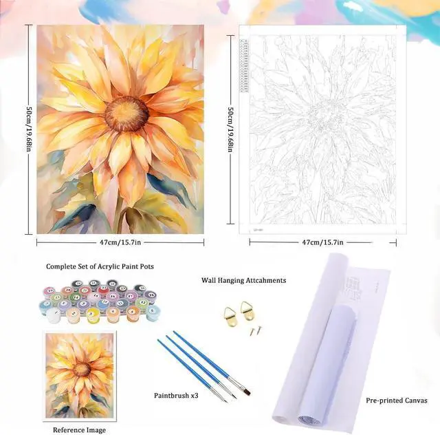 Alt view image 5 of 7 - Paint by Numbers Kit for Adults - Sunflower DIY Adult Paint by Number Kits Flowers Acrylic Canvas Painting for Adults Beginners Kids Art Crafts Without Frame, 16x20 Inch