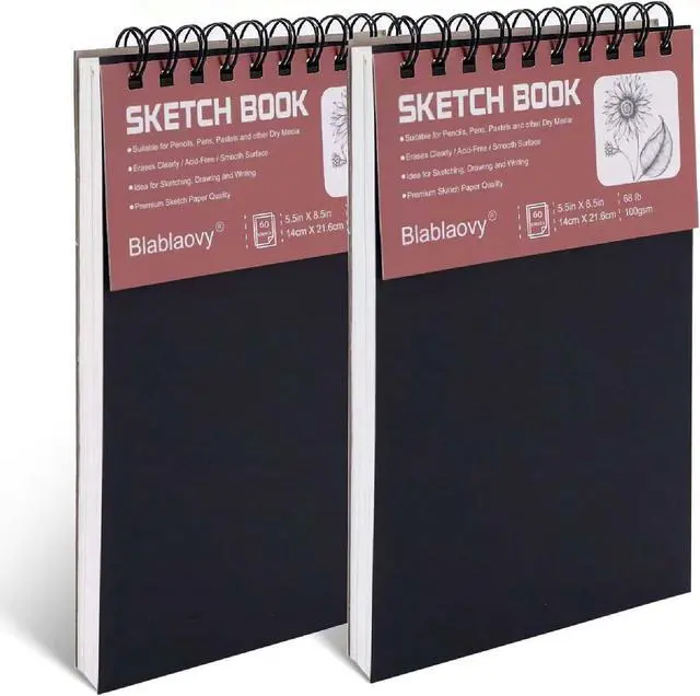 Main image of 2 Pack Sketch Book, 5.5" x 8.5" Sketchbook With 100 Sheets (68lb/100gsm), Drawing Pad for Kids, Adults, Beginners, Artists - Acid Free Paper (2 Pack)