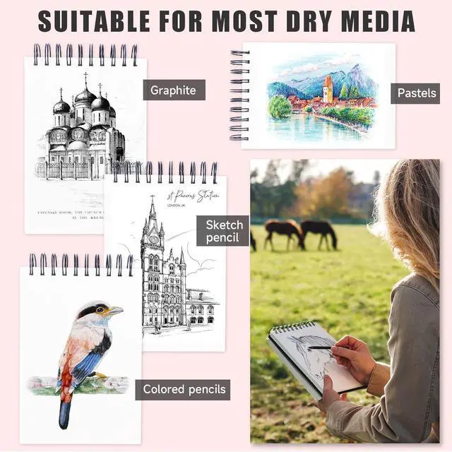Alt view image 4 of 7 - 2 Pack Sketch Book, 5.5" x 8.5" Sketchbook With 100 Sheets (68lb/100gsm), Drawing Pad for Kids, Adults, Beginners, Artists - Acid Free Paper (2 Pack)