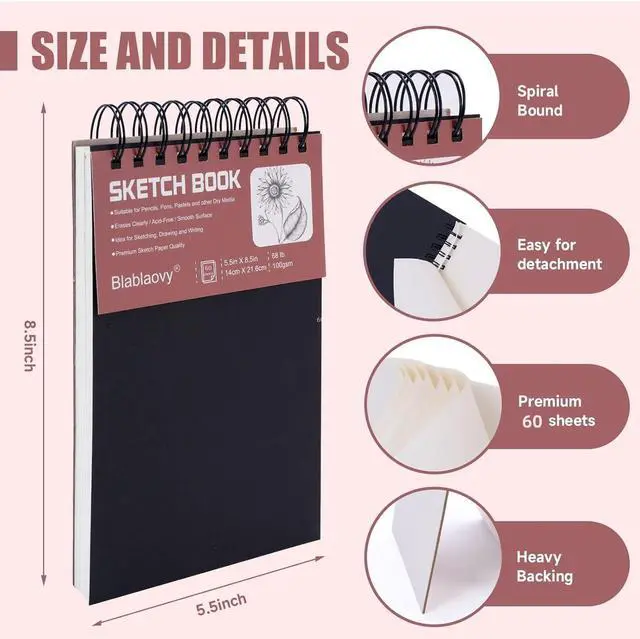 Alt view image 7 of 7 - 2 Pack Sketch Book, 5.5" x 8.5" Sketchbook With 100 Sheets (68lb/100gsm), Drawing Pad for Kids, Adults, Beginners, Artists - Acid Free Paper (2 Pack)