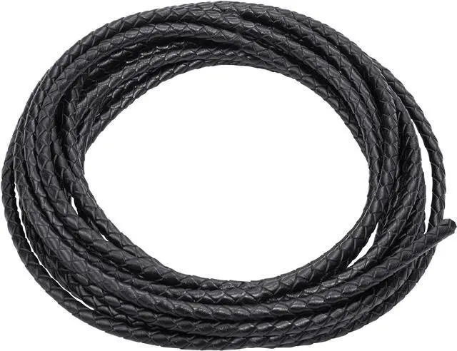 Main image of 5.5 Yards Genuine Bolo Leather Cord 4mm Round Braided for DIY | Braided Leather Cord Strip, 5m Long Antique Strap, 4mm Thick for Bracelet, Necklace, Beading Jewelry Making (Black)