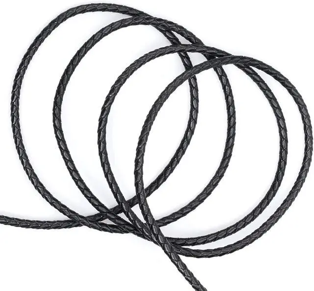 Alt view image 3 of 6 - 5.5 Yards Genuine Bolo Leather Cord 4mm Round Braided for DIY | Braided Leather Cord Strip, 5m Long Antique Strap, 4mm Thick for Bracelet, Necklace, Beading Jewelry Making (Black)