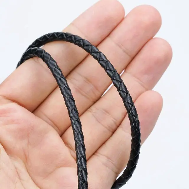 Alt view image 6 of 6 - 5.5 Yards Genuine Bolo Leather Cord 4mm Round Braided for DIY | Braided Leather Cord Strip, 5m Long Antique Strap, 4mm Thick for Bracelet, Necklace, Beading Jewelry Making (Black)