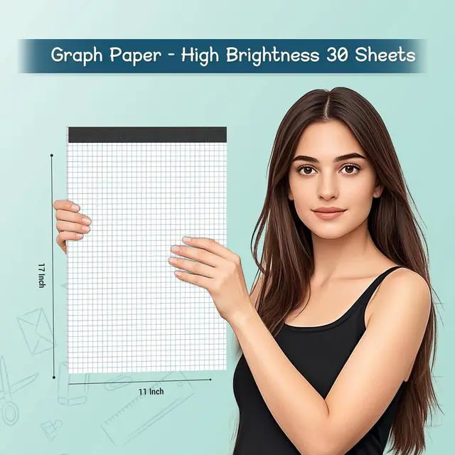 Alt view image 2 of 7 - Large Graph Paper Pad 11 x 17 Grid Paper 30 Sheets 4x4 Graph Ruled Paper | Blueprint Quadrille Pad Engineering Paper Drafting Paper Graft Paper for Architect Engineer Designer Mathematician Draftsman