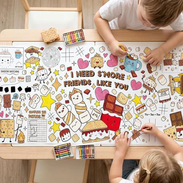 Main image of Giant Marshmallow Coloring Poster, Fall Coloring Tablecloth for Kids | S'mores Large Drawing Paper Poster, Marshmallow Activity Game, School Home Activity Craft Party Supplies, 23.6 x 55 Inches