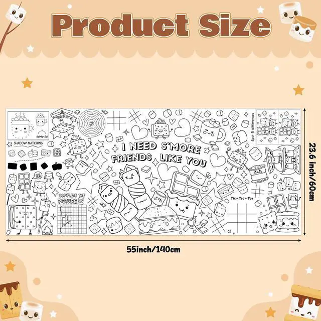 Alt view image 2 of 6 - Giant Marshmallow Coloring Poster, Fall Coloring Tablecloth for Kids | S'mores Large Drawing Paper Poster, Marshmallow Activity Game, School Home Activity Craft Party Supplies, 23.6 x 55 Inches