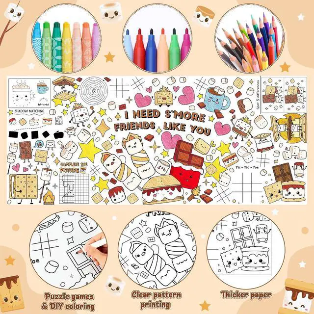 Alt view image 3 of 6 - Giant Marshmallow Coloring Poster, Fall Coloring Tablecloth for Kids | S'mores Large Drawing Paper Poster, Marshmallow Activity Game, School Home Activity Craft Party Supplies, 23.6 x 55 Inches
