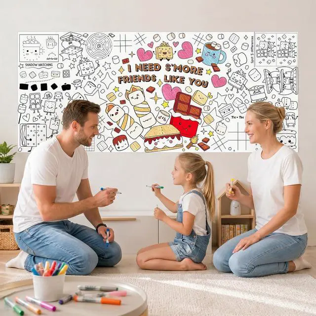 Alt view image 5 of 6 - Giant Marshmallow Coloring Poster, Fall Coloring Tablecloth for Kids | S'mores Large Drawing Paper Poster, Marshmallow Activity Game, School Home Activity Craft Party Supplies, 23.6 x 55 Inches