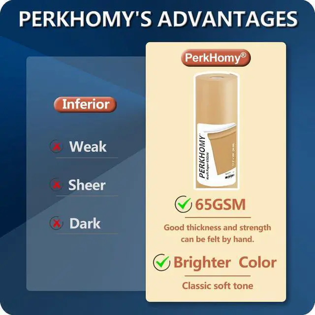 Alt view image 2 of 7 - PerkHomy Brown Kraft Paper Roll 17.5" x 1,200" (100') for Gift Wrapping Bulletin Board Craft Art Bouquet Flower Packing Valentines Easel Moving Shipping Floor Poster Covering Table 70GSM 50LB