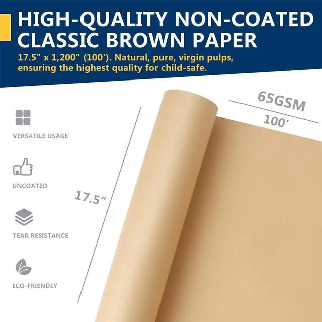 Alt view image 4 of 7 - PerkHomy Brown Kraft Paper Roll 17.5" x 1,200" (100') for Gift Wrapping Bulletin Board Craft Art Bouquet Flower Packing Valentines Easel Moving Shipping Floor Poster Covering Table 70GSM 50LB