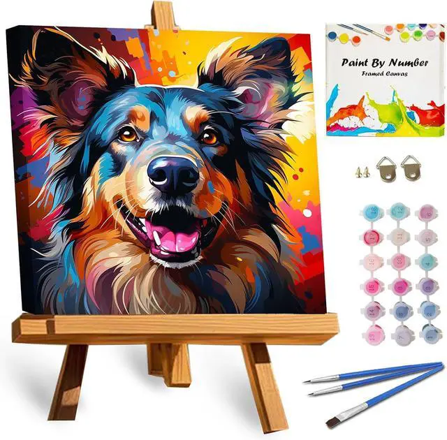 Main image of Framed Paint by Numbers Kit for Adults Beginners & Kids Ages 8-12, German Shepherd Paint by Number with Frame, Dog Paint by Number Framed Canvas (10x10 Inch, Without Easel)