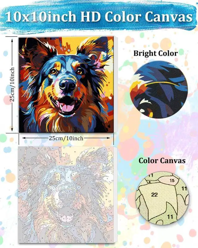 Alt view image 2 of 7 - Framed Paint by Numbers Kit for Adults Beginners & Kids Ages 8-12, German Shepherd Paint by Number with Frame, Dog Paint by Number Framed Canvas (10x10 Inch, Without Easel)